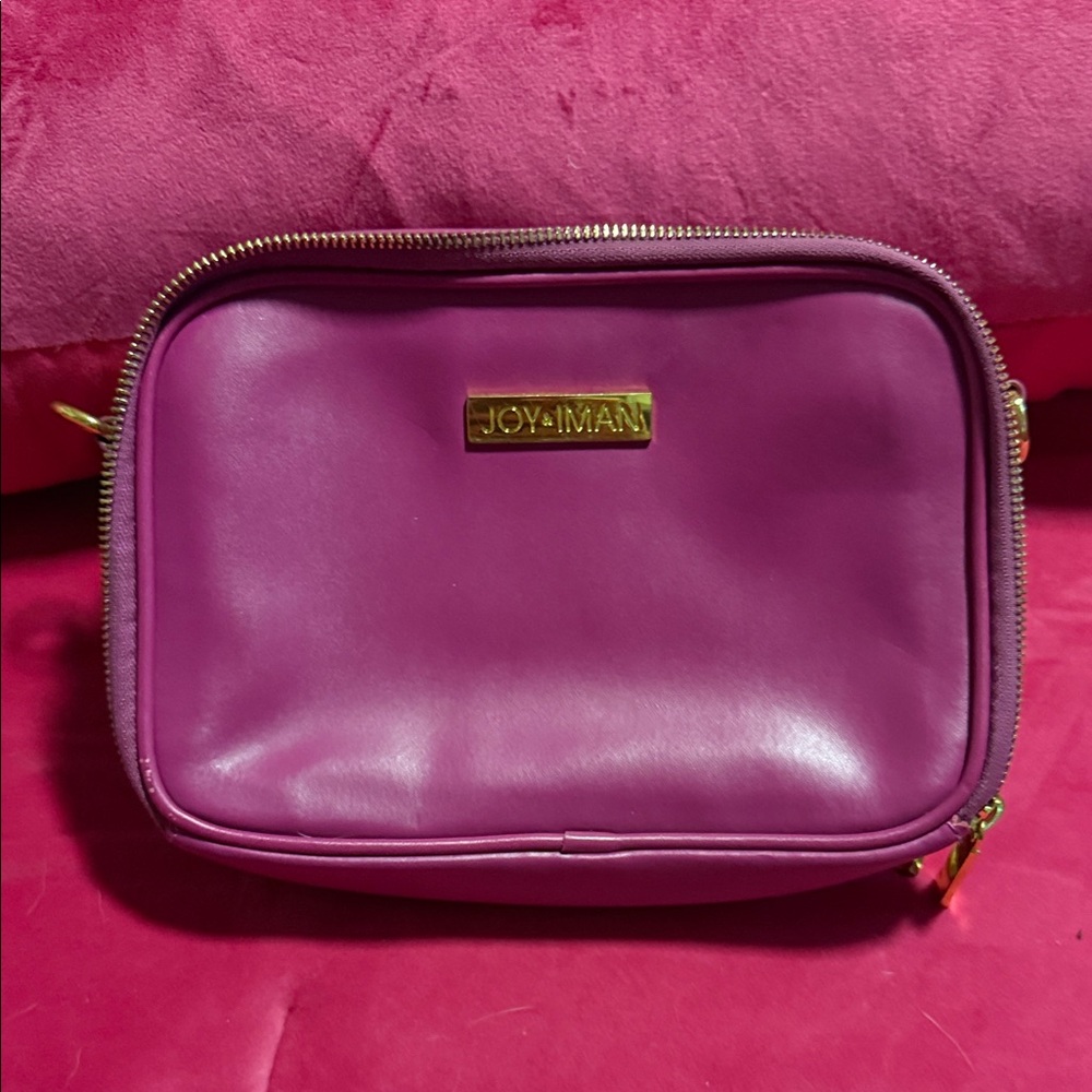 Joy Mangano Fuchsia Cosmetic Bag with Gold Accents